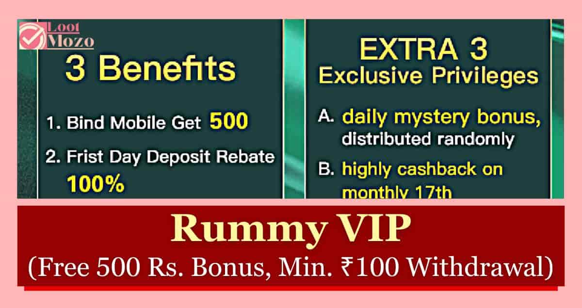rummy vip 500 bonus apk registration & withdrawal
